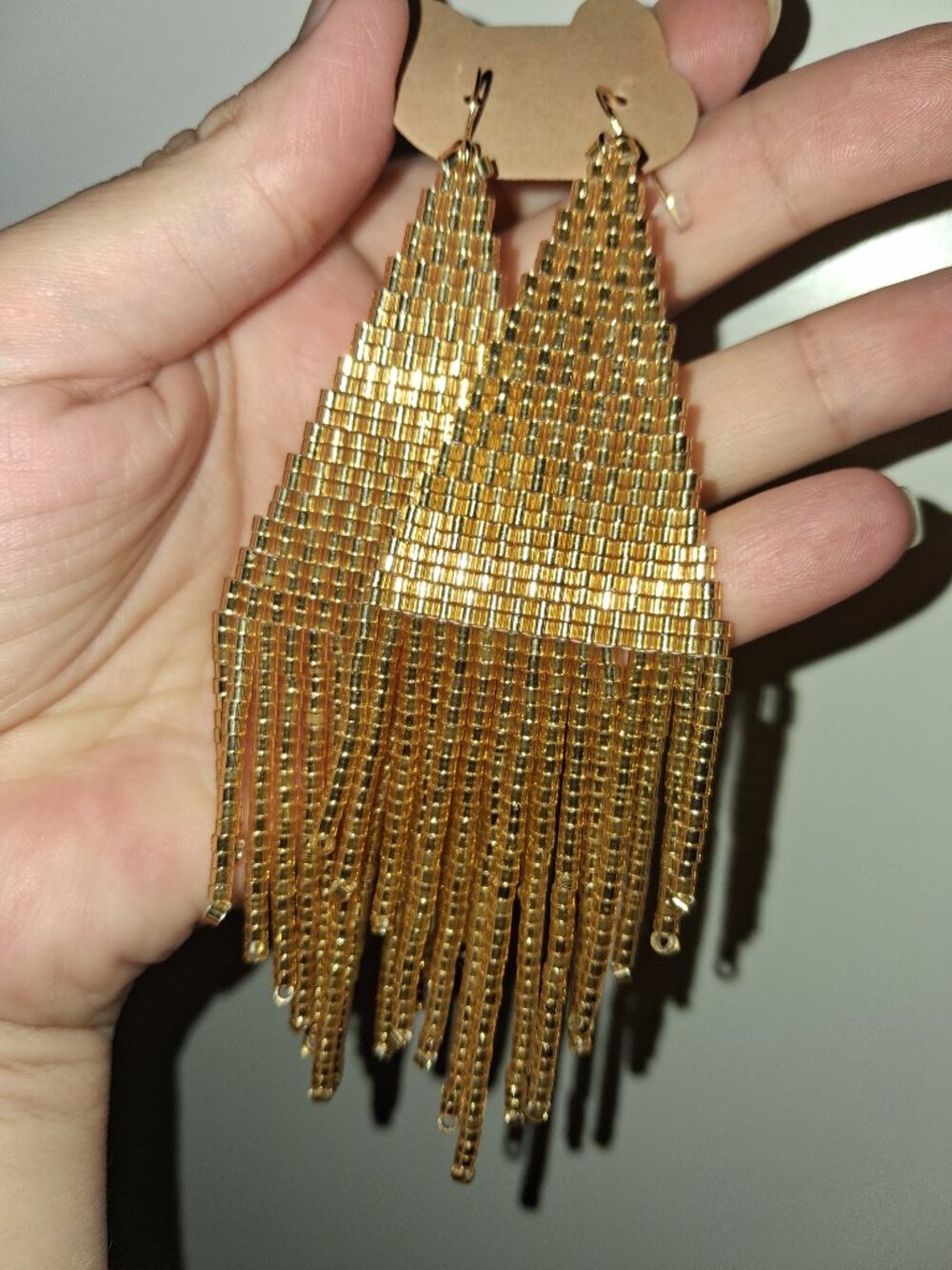 ๐โจ Liquid Gold Metallic Beaded Fringe Earrings - Handmade Statement ๐โจ